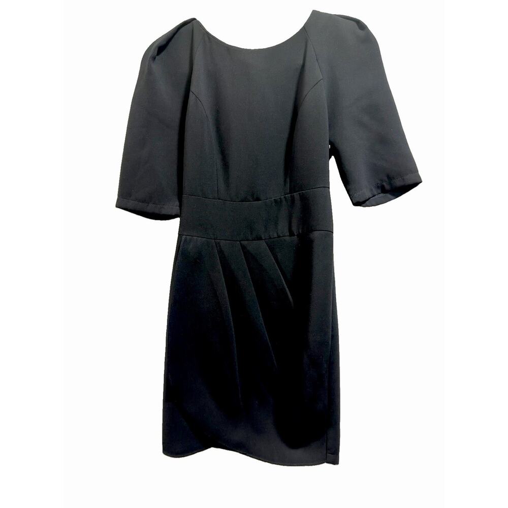 Blaque Label XS Black Sheath Dress Puff Short Sleeve Tulip Hem Career Cocktail - Picture 3 of 6